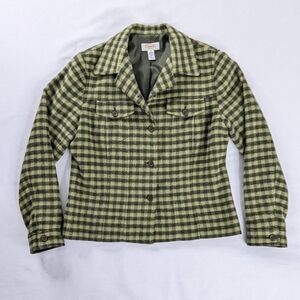 VTG Talbots Two Tone Green Check Plaid Wool Button Up Jacket Academia Revival